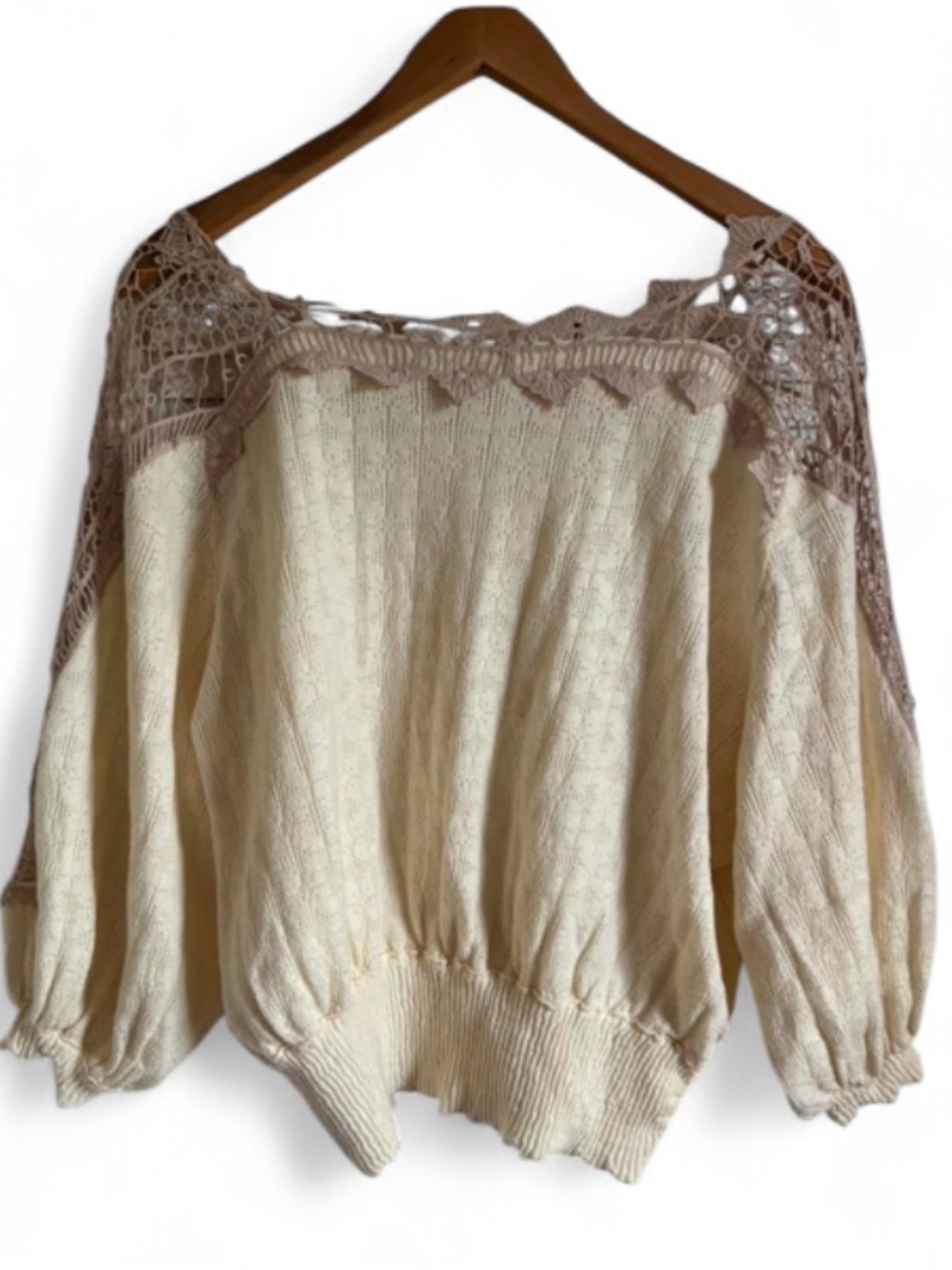 Free People Love Lace Peasant Top Ivory Crochet Lace Boho Size S - Picture 7 of 8